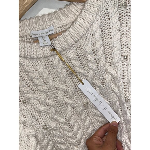 NWT. House Of Harlow 1960 Cream Cable Knit Cropped Pullover Sweater Women's Size - Picture 5 of 9